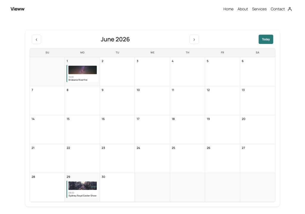 Month view — AJAX calendar navigation, no reload